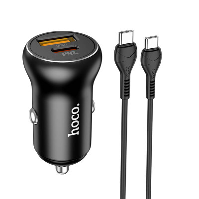 Адаптер автомобільний Hoco Type-C to Type-C Cable Smooth road car charger NZ5 |1USB/1Type-C, 30W/3A, PD/QC|