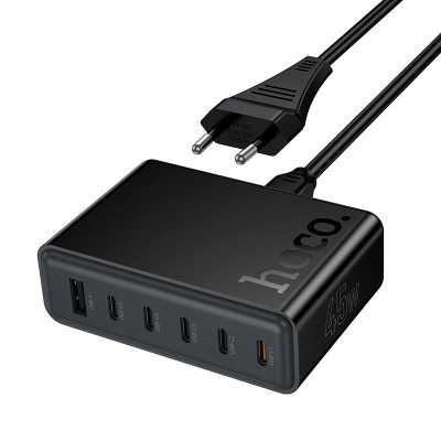 Адаптер мережевий HOCO Modern PD 6-port desktop charger C150A |1USB/5Type-C, 45W/3A, PD/QC|