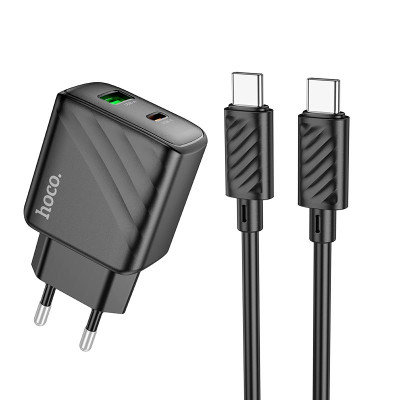 Адаптер мережевий HOCO Type-C to Type-C cable Sunlight dual-port charger CS23A |1USB/1Type-C, 30W/3A, PD/QC|
