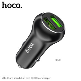 Адаптер автомобільний Hoco Sharp speed dual port Car charger Z37 |2USB, QC3.0, 3A, 36W| Адаптер автомобільний Hoco Sharp speed dual port Car charger Z37 |2USB, QC3.0, 3A, 36W|