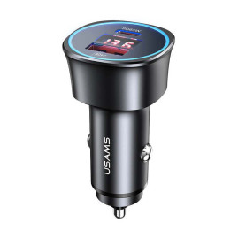 Адаптер автомобільний USAMS Dual Ports Digital Display Fast Car Charger US-CC146 C26 |1USB/1Type-C, 3A/95W, QC/PD|