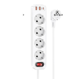Подовжувач мережевий HOCO Aura 4-bit extension Cable socket fast charge NS1 |2USB/1Type-C, 4Sockets, 4000W, 20W/3A, PD/QC, 1.8m|