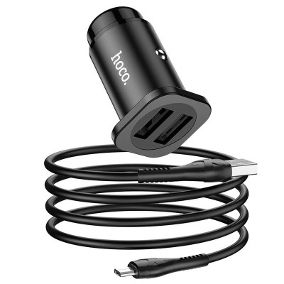 Адаптер автомобільний Hoco Micro USB Cable Wise road dual port Car charger set NZ4 |2USB, 4.8A|