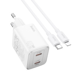 Адаптер мережевий Hoco Elogiado dual-port charger N42 (Type-C to Lightning Set) |2Type-C, 45W/3A, PD/QC|