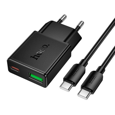Адаптер мережевий HOCO C to C cable Speed PD ultra-thin charger set N73 |1Type-C/1USB, 20W/3A, PD/QC|