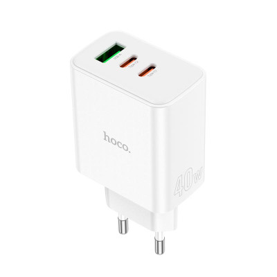Адаптер мережевий HOCO Pure power three-port C126A |1USB/2Type-C, 40W/3A, PD/QC|
