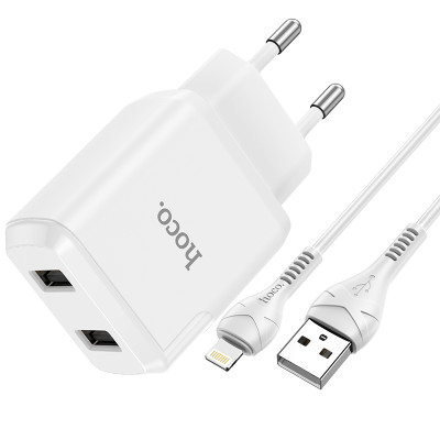 Адаптер мережевий Hoco Lightning cable Speedy dual Port charger set N7 |2USB, 2.1A| (Safety Certified)