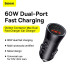 Адаптер автомобільний Baseus Golden Contactor Max Dual Fast Charger Car Charger |1USB/1Type-C, QC/PD, 60W/3A|