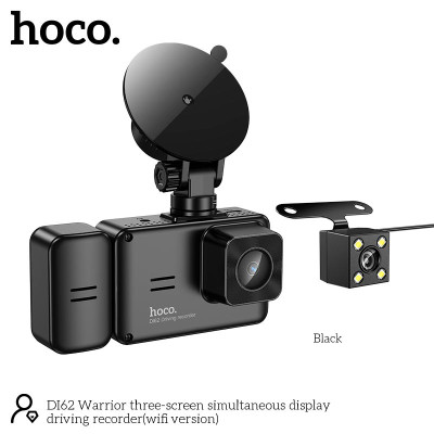 Відеореєстратор HOCO DI62 Warrior three-screen simultaneous display driving recorder (wifi version) |720p front/480p rear/480p inner|