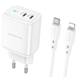 Адаптер мережевий BOROFONE Type-C to Lightning Cable Reacher dual Port charger set BN9 |2Type-C, 35W/3A, PD/QC|