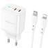 Адаптер мережевий BOROFONE Type-C to Lightning Cable Reacher dual Port charger set BN9 |2Type-C, 35W/3A, PD/QC|