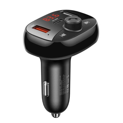 Адаптер автомобільний USAMS with Bluetooth FM Digital Display US-CC143 C25 |2USB/1Type-C, 3A/50W, QC/PD, TF|
