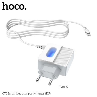 Адаптер мережевий Hoco Type-C cable C75 |2USB, 2.4A|