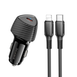 Адаптер автомобільний BOROFONE Solid single-port PD30W car charger C to Lightning set BZ31B |1Type-C, 30W/3A, PD/QC|