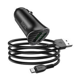 Адаптер автомобільний HOCO Micro USB cable Farsighted dual port QC3.0 car charger set Z39 |2USB, QC3.0, 3A/18W|