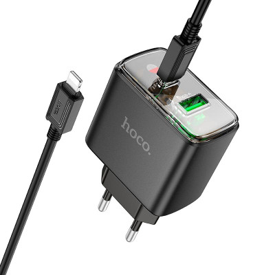 Адаптер мережевий Hoco Smart charger Type-C to Lightning Cable set CS42A |1Type-C/1USB, 30W/3A, PD/QC|
