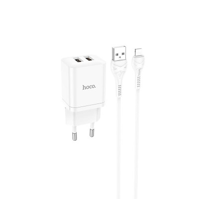 Адаптер мережевий Hoco Lightning Cable Maker dual port charger set N25 |2USB, 2.1A|