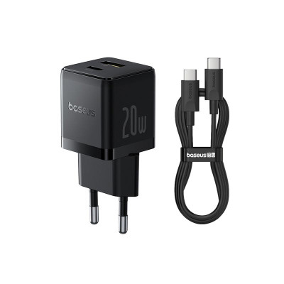 Адаптер мережевий BASEUS C to C cable Palm Fast Charger set |1USB/1Type-C, 20W/3A, PD/QC|