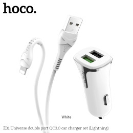Адаптер автомобільний HOCO Lightning Cable Universe Z31 |2USB, QC3.0, 3.4A, 18W|