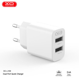 Адаптер мережевий XO Dual USB Charger L109 |2USB, 2.4A|