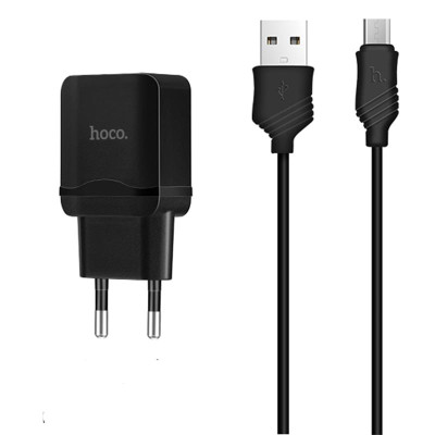 Адаптер мережевий Hoco Micro cable C22A |1USB, 2.4А|