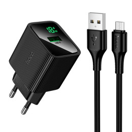 Адаптер мережний HOCO Micro USB cable set Excellent single port charger with digital display CS81A |1USB, 18W/3A, QC3.0|