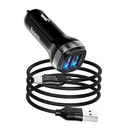 Адаптер автомобільний Hoco Type-C Cable Superior dual port Car charger set Z40 |2USB, 2.4A|