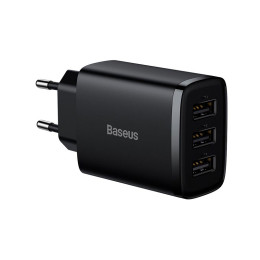 Адаптер мережевий Baseus Compact Charger 3U 17W EU |3USB, QC, 3.4A| (CCXJ020102)