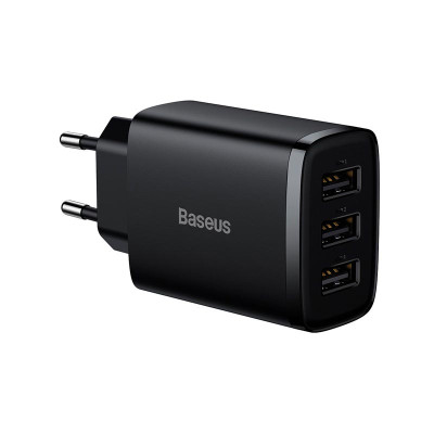 Адаптер мережевий Baseus Compact Charger 3U 17W EU |3USB, QC, 3.4A| (CCXJ020102)