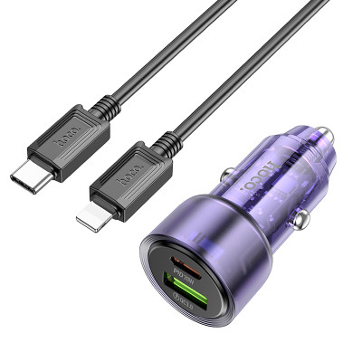 Адаптер автомобільний Hoco Type-C to Lightnig Cable Spacious Car charger set Z52 |1USB/1Type-C, 38W/3A, PD/QC|
