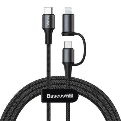 Кабель BASEUS Combo twins 2in1 Cable Type-C to Type-c / Lightning |1m, 60W/3A, PD| (CATLYW-01)
