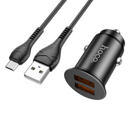 Адаптер автомобільний Hoco Micro USB Cable Developer dual port Car charger set NZ1 |2USB, 3A, 36W, QC|