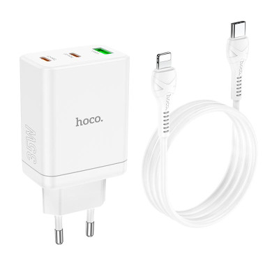 Адаптер мережевий Hoco Type-C to Lightning Cabel Start three-port charger N33 |1USB/2Type-C, PD/QC, 35W/3A|