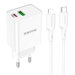 Адаптер мережевий BOROFONE Type-C to Lightning Cable Resource charger BA69A |1USB/1Type-C, 20W/3A, PD/QC|