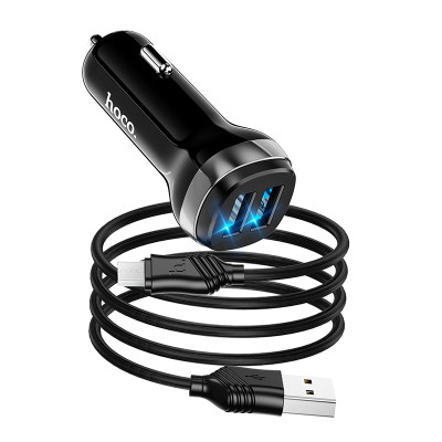 Адаптер автомобільний Hoco Micro USB Cable Superior dual port Car charger set Z40 |2USB, 2.4A|