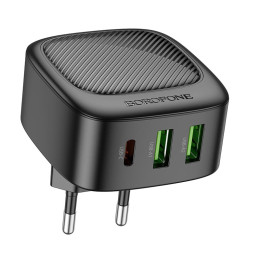 Адаптер мережевий Borofone Lucky PD charger BAS23A |2USB/1Type-C, 30W/3A, PD/QC|