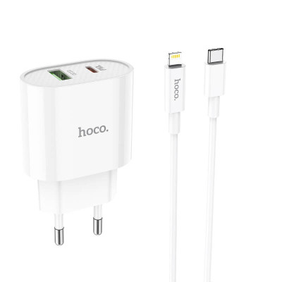 Адаптер мережевий Hoco Type-C to Lightning Cable Lineal C95A |1USB/1Type-C, PD/QC, 20W/3A|