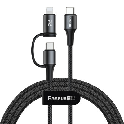 Кабель BASEUS Combo twins 2 in 1 Cable Type-C to Type-c / Lightning |1M, 60W (20V 3A) + 18W (9V 2A)| (CATLYW-H01)
