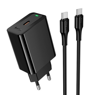 Адаптер мережевий HOCO C to C cable Leader single port charger set CS93A |1Type-C, 20W/3A, PD|