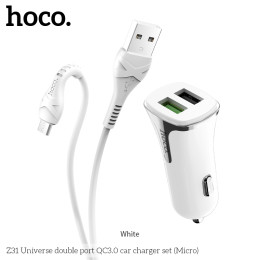Адаптер автомобільний Hoco Universe Micro cable Z31 |2USB, QC3.0, 3.4A, 18W|