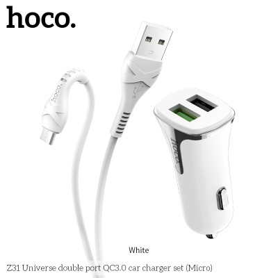 Адаптер автомобільний Hoco Universe Micro cable Z31 |2USB, QC3.0, 3.4A, 18W|