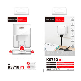 Адаптер мережевий Koni Strong Type-C cable KS71Q (T) |1USB, 3A, QC|