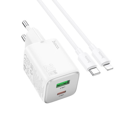Адаптер мережевий Hoco Type-C to Lightning cable Almighty charger N41 |1USB/1Type-C, 20W/3A, PD/QC|