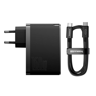 Адаптер мережевий Baseus GaN5 Pro Digital Fast Charger |2C+U, 160W/3A, PD3.1/QC| (With C to C 240W cable)