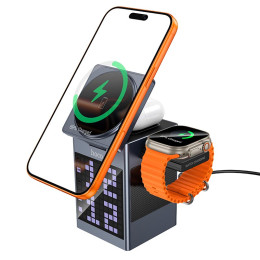 Зарядка Qi HOCO Way multifunctional speaker with wireless charger and clock DWQ04 |BT5.3, 15 W Max|