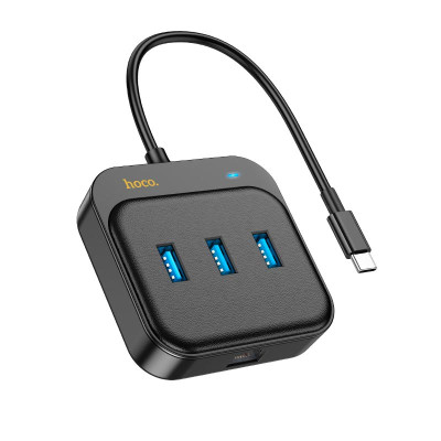 Hub адаптер Hoco Easy link 4-in-1 Gigabit Ethernet Adapter HB35 (Type-C to USB3.0x3+RJ45)(L=0.2 M)