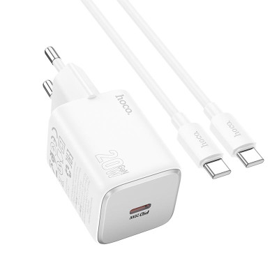Адаптер мережевий Hoco Mighty single port charger N40 (Type-C to Type-C set) |1Type-C, 20W/3A, PD/QC|