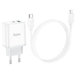 Адаптер мережевий HOCO Type-C to Lightning Cable Stage dual Port charger set C105A |1USB/1Type-C, 20W/3A, PD/QC|
