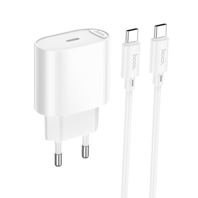 Адаптер мережевий HOCO Type-C to Type-C Fighter single port charger set C109A |1Type-C, 3A/20W, PD/QC|