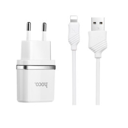 Адаптер мережевий Hoco Lightning cable C12 |2USB, 2.4А|